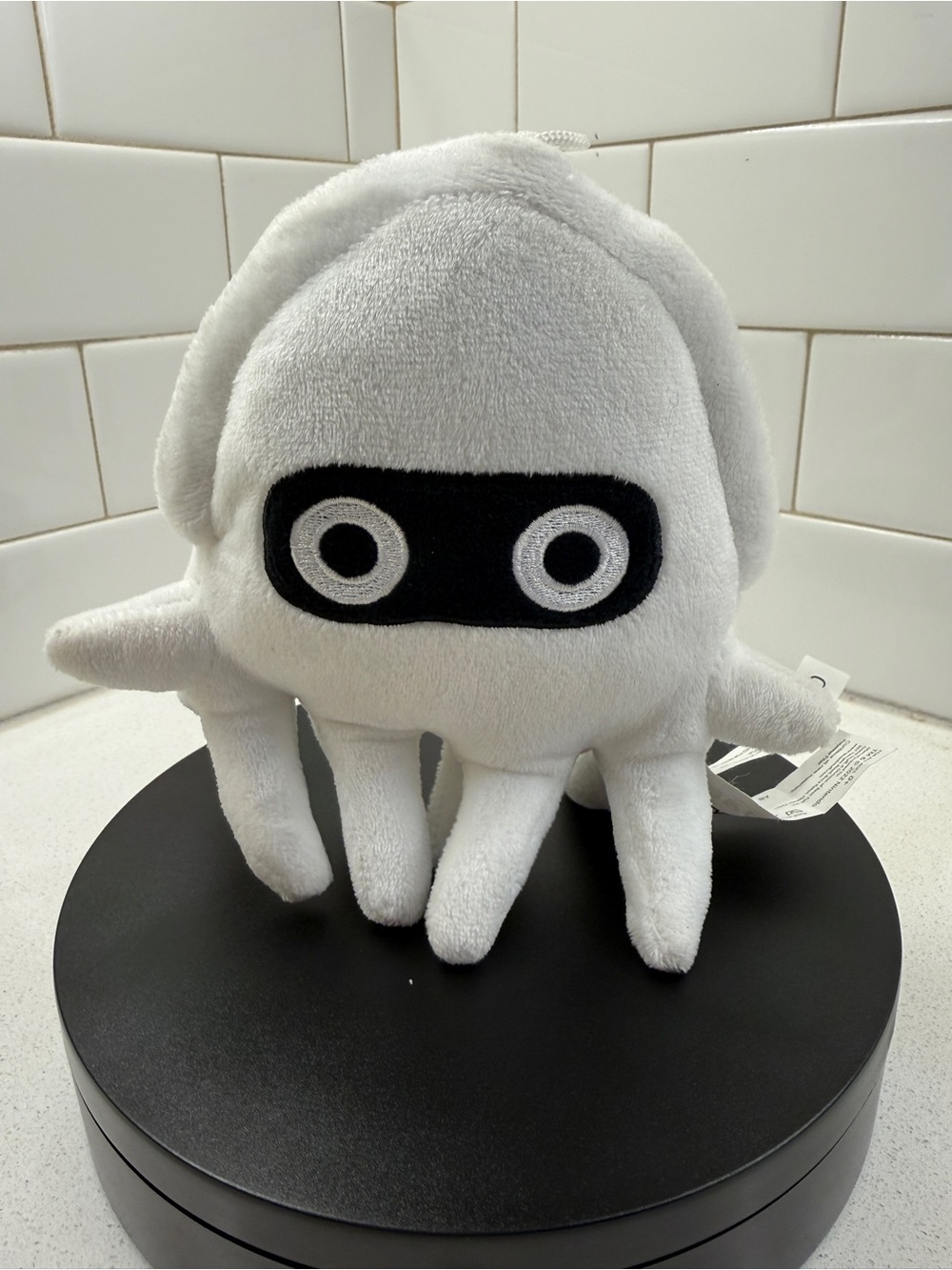 Mario Kart Cute White Plush Octopus Toy with Black Eye Mask